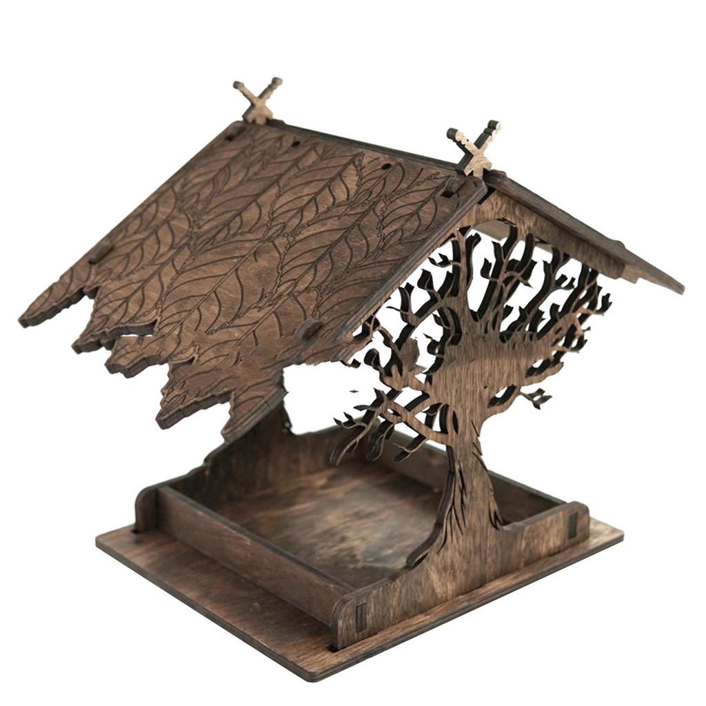 Charming Wooden Bird Feeder: Garden's Hanging Delight