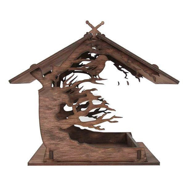 Charming Wooden Bird Feeder: Garden's Hanging Delight
